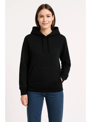 Marsilyan Üç Iplik Kapüşonlu Kanguru Çepli Sweatshirt Hoodie - Siyah