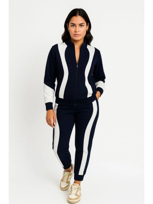 Marsilyan Premium Parçalı Eşofman Takım - Dik Yaka Fermuarlı Sweatshirt - Siyah