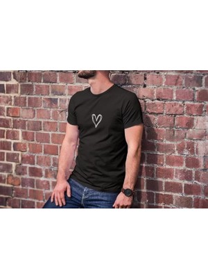 Marsilyan Unisex Bisiklet Yaka Baskılı Oversize T-Shirt - Siyah