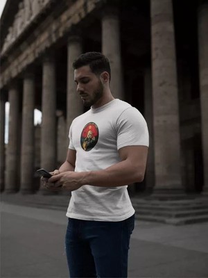 Marsilyan Unisex Bisiklet Yaka Baskılı Oversize T-Shirt - Beyaz