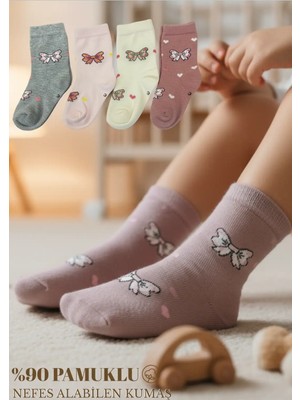 Pink Bunny Fiyonk Desenli Çocuk Çorap Seti / 12 Çift