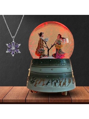 Keyfim Shop Romantik Buluşma Kış Masalı Işıklı Müzikli Kar Küresi ve Lotus Çiçeği