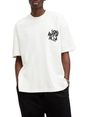 Marsilyan Erkek Baskılı Oversize T-Shirt - Beyaz