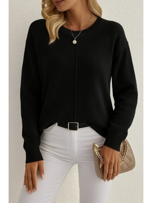 Marsilyan Kadın Uzun Kollu Bisiklet Yaka Düşük Omuz Detaylı Triko Bluz