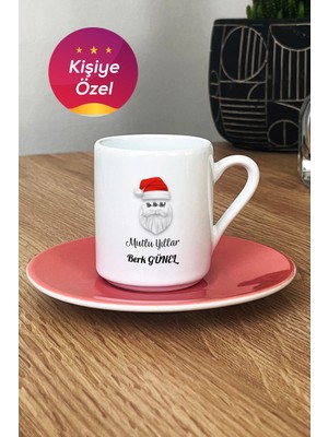 PremiumPort Kişiye Özel Noel Baba Pembe Türk Kahvesi Fincanı Yılbaşı Hediye