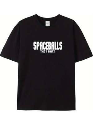 Marsilyan Baskılı Oversize Bisiklet Yaka T-Shirt - Siyah