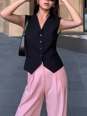 Marsilyan Kadın Sıfır Kollu Önden Düğmeli Atlas Yelek