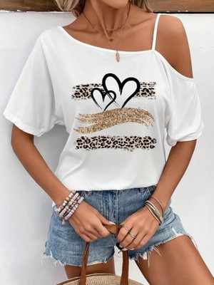 Marsilyan Kadın Tek Omuzu Açık Ip Askılı Baskılı Viskon Bluz