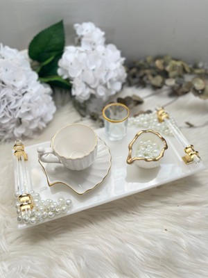 Epoksi Tepsi Damat Tepsi Seti -Incili 4 Parça Gold