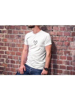 Marsilyan Unisex Bisiklet Yaka Baskılı Oversize T-Shirt - Beyaz