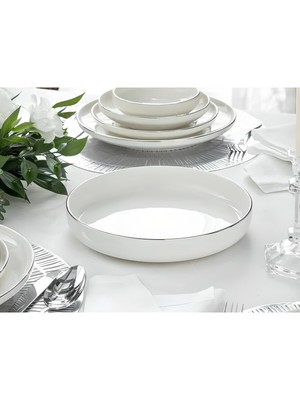 Teknotrust Modern Gümüş Porselen Salata Kasesi 24 cm Sunum ve Servis Tabağı