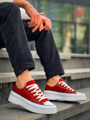 Kb-Cx-3 Kuback Kısa Bordo Keten Beyaz Yüksek Taban Spor Ayakkabı