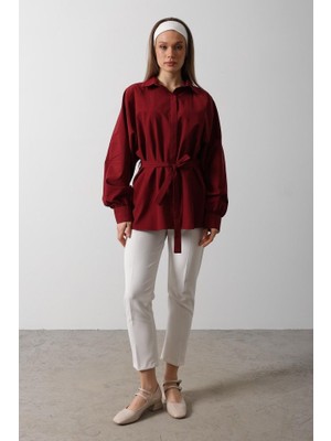 Etiler Collection Bel Detaylı Gömlek - Bordo