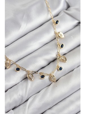 FRY Pirinç Zirkon Taşlı Sallantılı Damla Model Gold Renk Kadın Kolye
