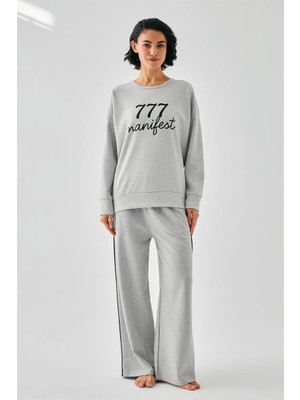 Marsilyan Kadın Gri Manifest Oversize 2 Iplik Eşofman Ev Giyim Takımı