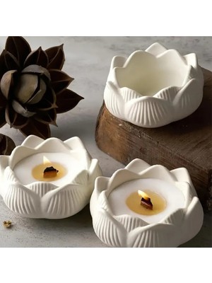 PremiumPort Şık 3’lü Lotus Çiçeği Mumluk Seti, Dekoratif ve Hediye Seçeneği