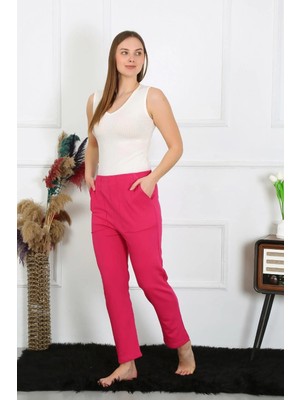 Marsilyan Kadın Pamuk Cepli 3 Iplik Alt Eşofman Fuşya
