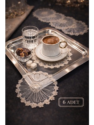 PremiumPort Kahve ve Bardak Dantelli Sunum Peçetesi 6'lı Set