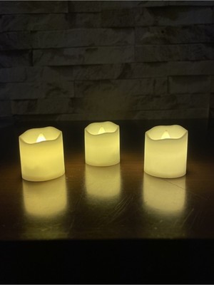 PremiumPort Ledli Mum Tealight Işıklı Sarı Pilli 3'lü Set Hediyelik