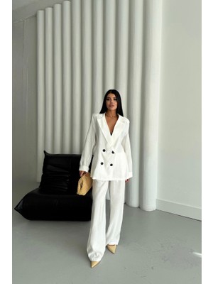 Etiler Collection Modal 4 Düğme Astarsız Ceket - Pantolon Takım - Beyaz
