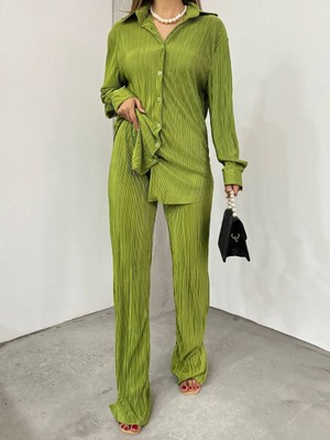 Etiler Collection Bayrama Özel Kadın Düşük Omuz Salaş Gömlek ve Yırtmaç Detay Ispanyol Paça Pantolon