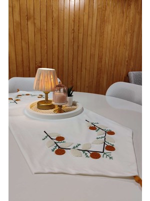 PremiumPort Şık Nakışlı Runner, Amerikan Servisi ve Masa Örtüsü Seti, Zarif ve Kullanışlı