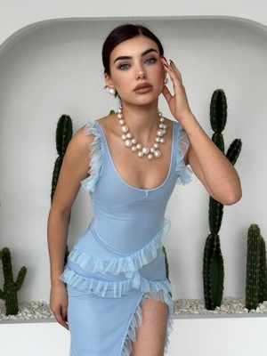 Etiler Collection Felix Yırtmaçlı Midi Tül Elbise