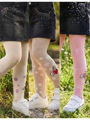 Pink Bunny %80 Pamuklu 3'lü Kanatlı Kalp Bebek-Çocukkülotlu Çorap