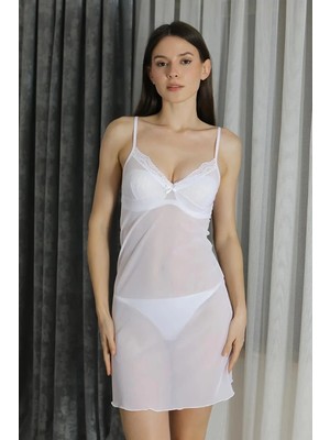 Marsilyan Kadın Fantezi Tül Gecelik  Beyaz