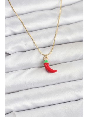 FRY Pirinç Gold Renk Kırmızı Kapya Biber Model Kadın Kolye