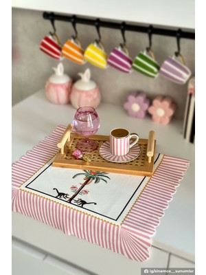 PremiumPort Şık Dekoratif Kenar Palmiye Ağacı ve Maymun Tasarım Fırın Örtüsü