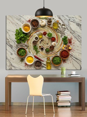 PremiumPort Dekoratif Kanvas ve Mdf Ahşap Tablo, Akdeniz Yemeği Teması, Şık Duvar Dekoru