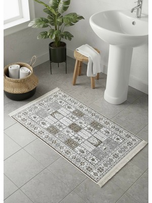 Dekoratif Paspas | Dokuma Tabanlı Etnik Desenli Yıkanabilir Baskılı Kaymaz Kilim Paspas 60X90 cm