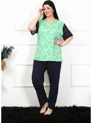 Marsilyan Kadın 5xl-6xl-7xl-8xl Büyük Beden Kısa Kol Pijama Takım Yeşil