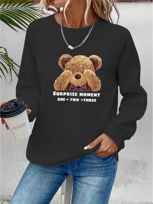 Etiler Collection Kadın Uzun Kollu Bisiklet Yaka Ayıcık Desenli Viskon Iki Iplik Bluz