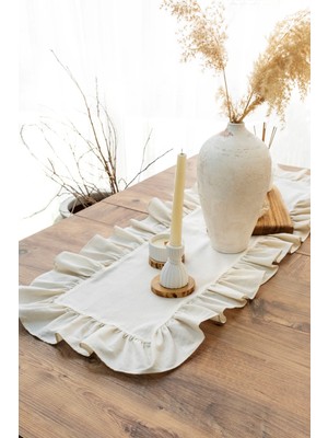 PremiumPort Şık ve Rahat 40X110 cm Naturel Fırfırlı Pamuk Keten Perde