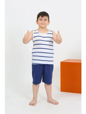 Marsilyan Erkek Çocuk Sıfır Kol Şortlu Beyaz Penye Pijama Takımı