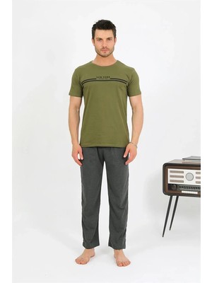 Marsilyan Erkek Pamuk Kısa Kol Pijama Takım Haki