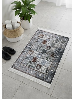 Dekoratif Paspas | Dokuma Tabanlı Etnik Desenli Yıkanabilir Baskılı Kaymaz Kilim Paspas 60X90 cm