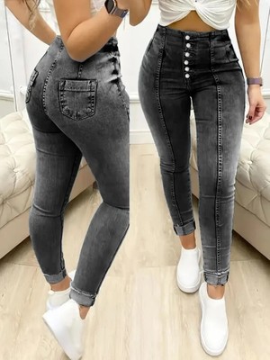 Etiler Collection Kadın Yüksek Bel Önden Düğmeli Jean Pantolon