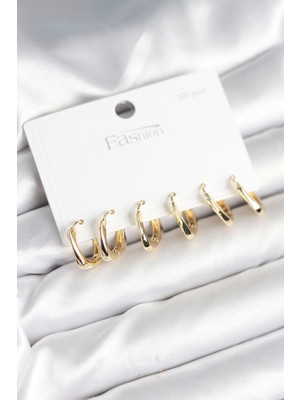 FRY Gold Renk Pirinç Kare Halka Model 925 Ayar Gümüş Çivili Kadın Küpe Seti