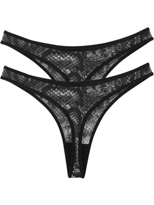 Marsilyan Kadın Siyah Yılan Desenli 2'li Tanga Slip