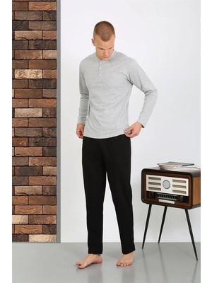 Marsilyan Erkek Penye Uzun Kol Pijama Takımı Gri