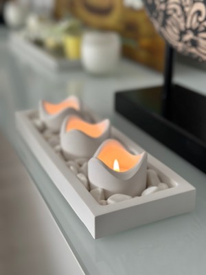 PremiumPort Modern Beton Tepsili 3’lü Mumluk Seti, Hediye Seçeneğiyle