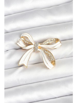 MiraLive Beyaz Renk Fiyonk Model Broş - TJ-BR461