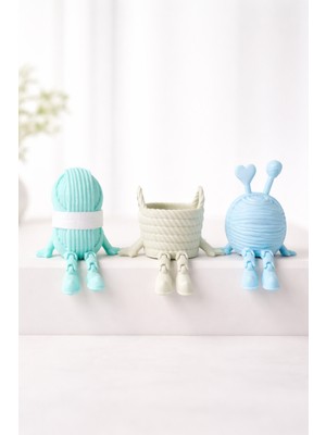 PremiumPort Sevimli Dekoratif Oturan Örgü Seti, Ip Yumak ve Kalpli Ip Figürü