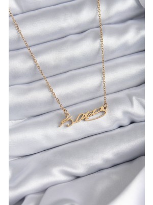 FRY 316L Çelik Zincir Gold Renk Atatürk Imzası Model Kadın Kolye