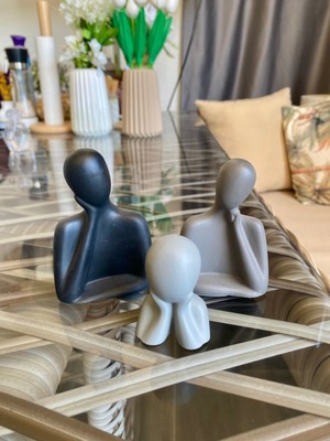 PremiumPort Siyah Gri Aile Seti 3 Parça, Dekoratif Psikoloji Obje Biblo Aksesuar