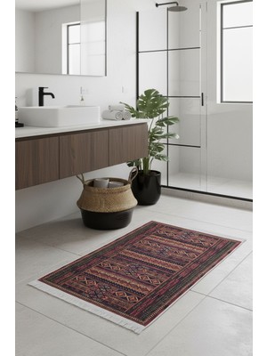 Dekoratif Paspas | Dokuma Tabanlı Etnik Desenli Yıkanabilir Baskılı Kaymaz Kilim Paspas 60X90 cm