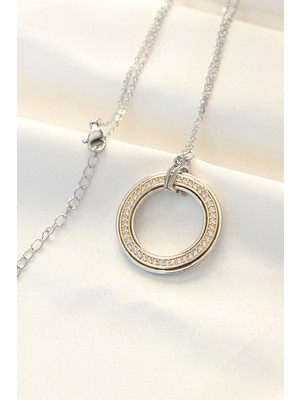 FRY 316L Çelik Zirkon Taşlı Çift Renkli Tifany Kolye